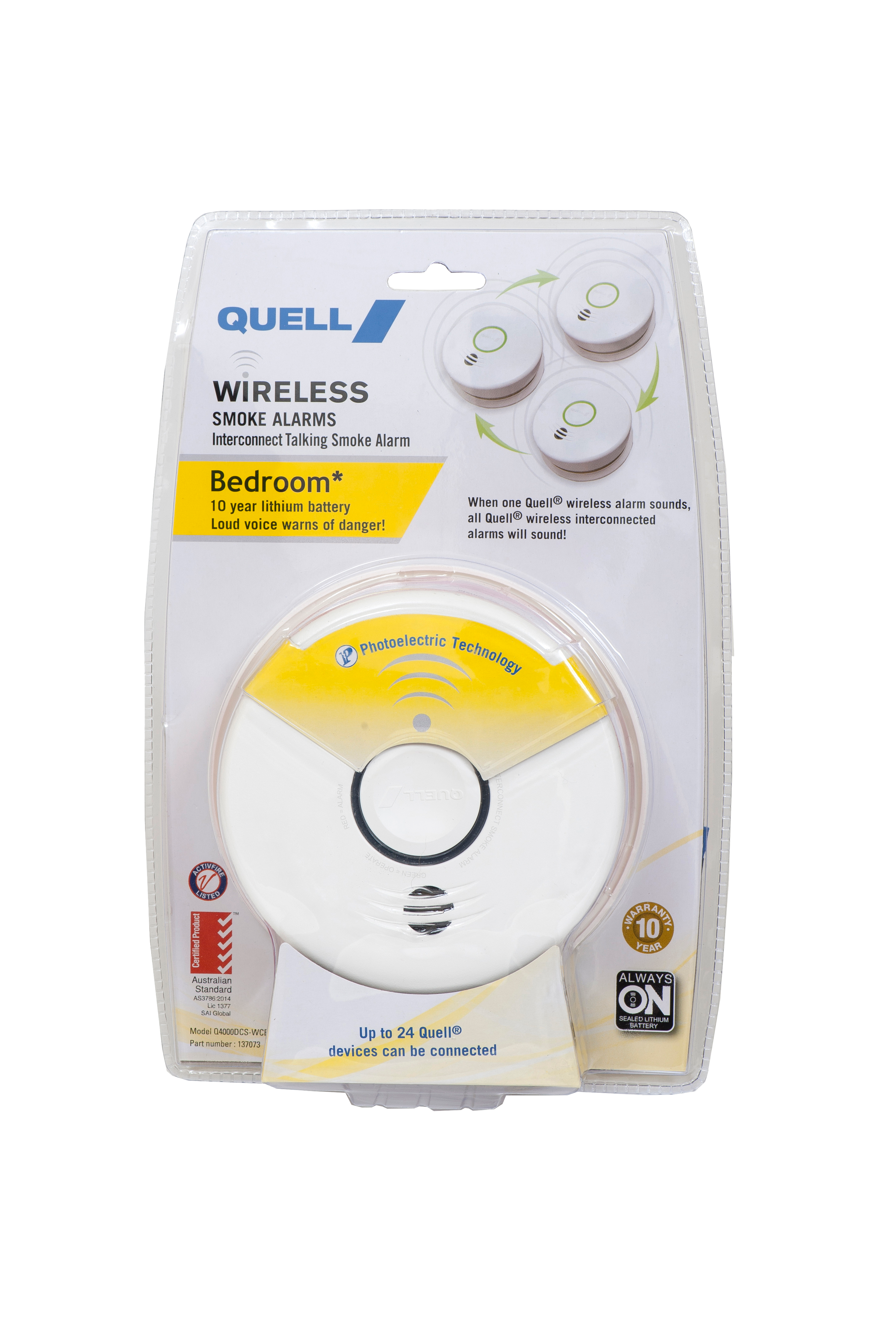 Wireless Interconnect Photoelectric Smoke Alarm, 10yr Lithium Battery – Bedroom