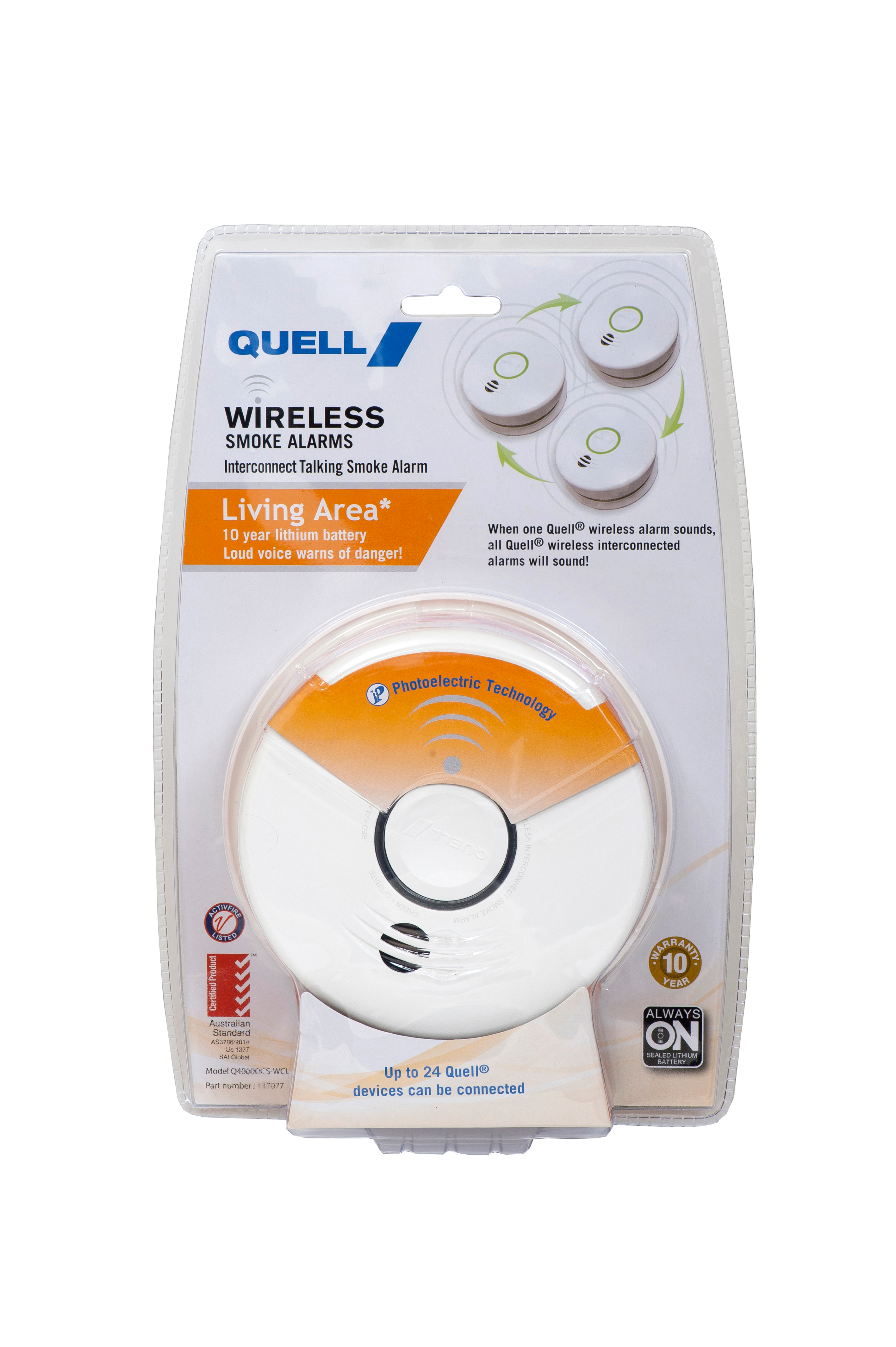 Wireless Interconnect Photoelectric Smoke Alarm, 10yr Lithium Battery – Living Room