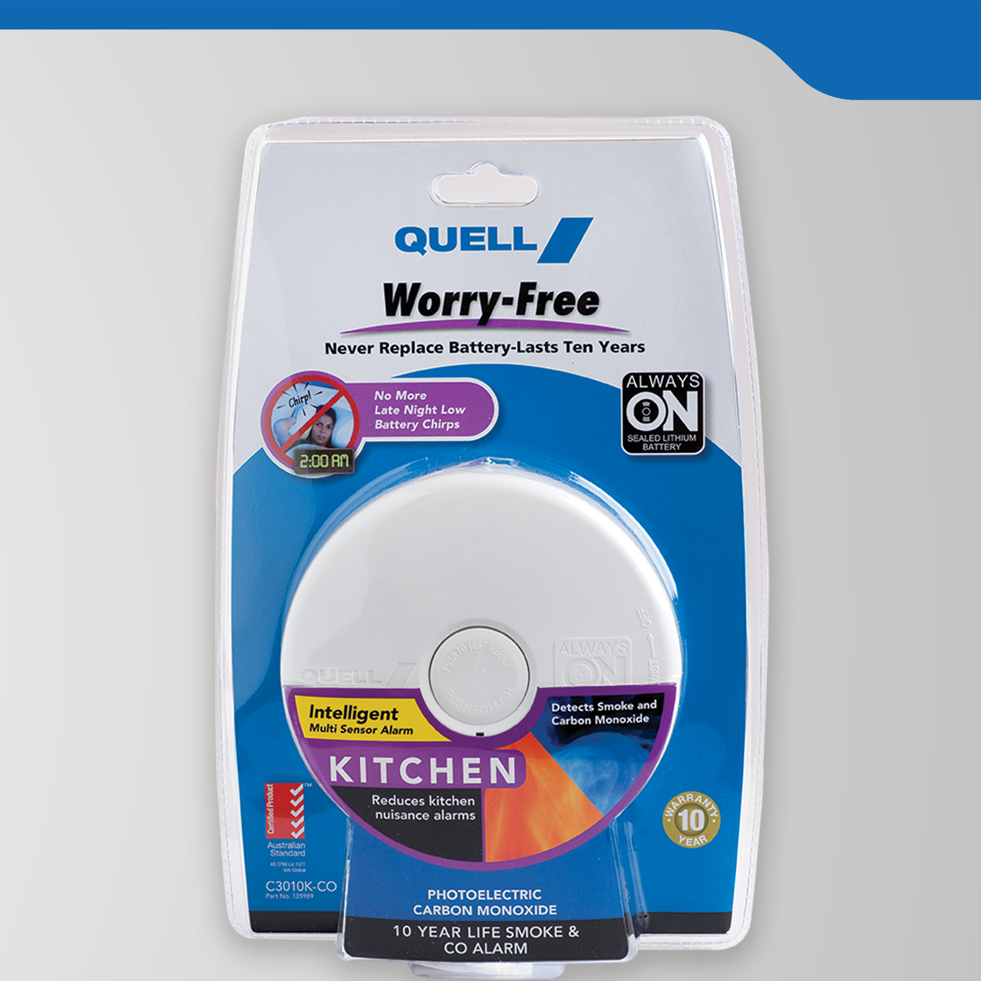 Worry-Free Photoelectric Smoke & Carbon Monoxide Alarm with 10yr Lithium Battery (Kitchen)