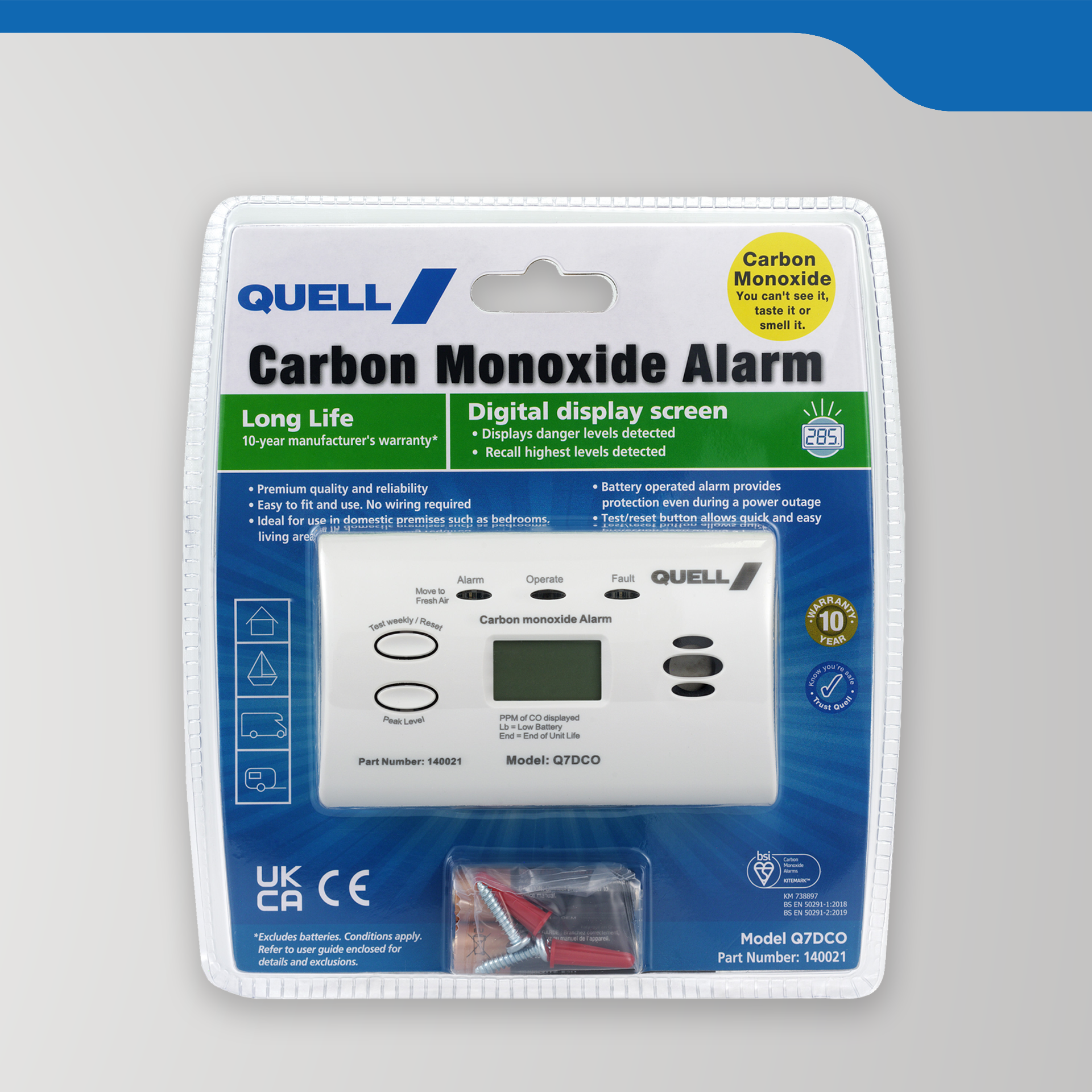 Carbon Monoxide Alarm with Digital Display & Replaceable AA Batteries