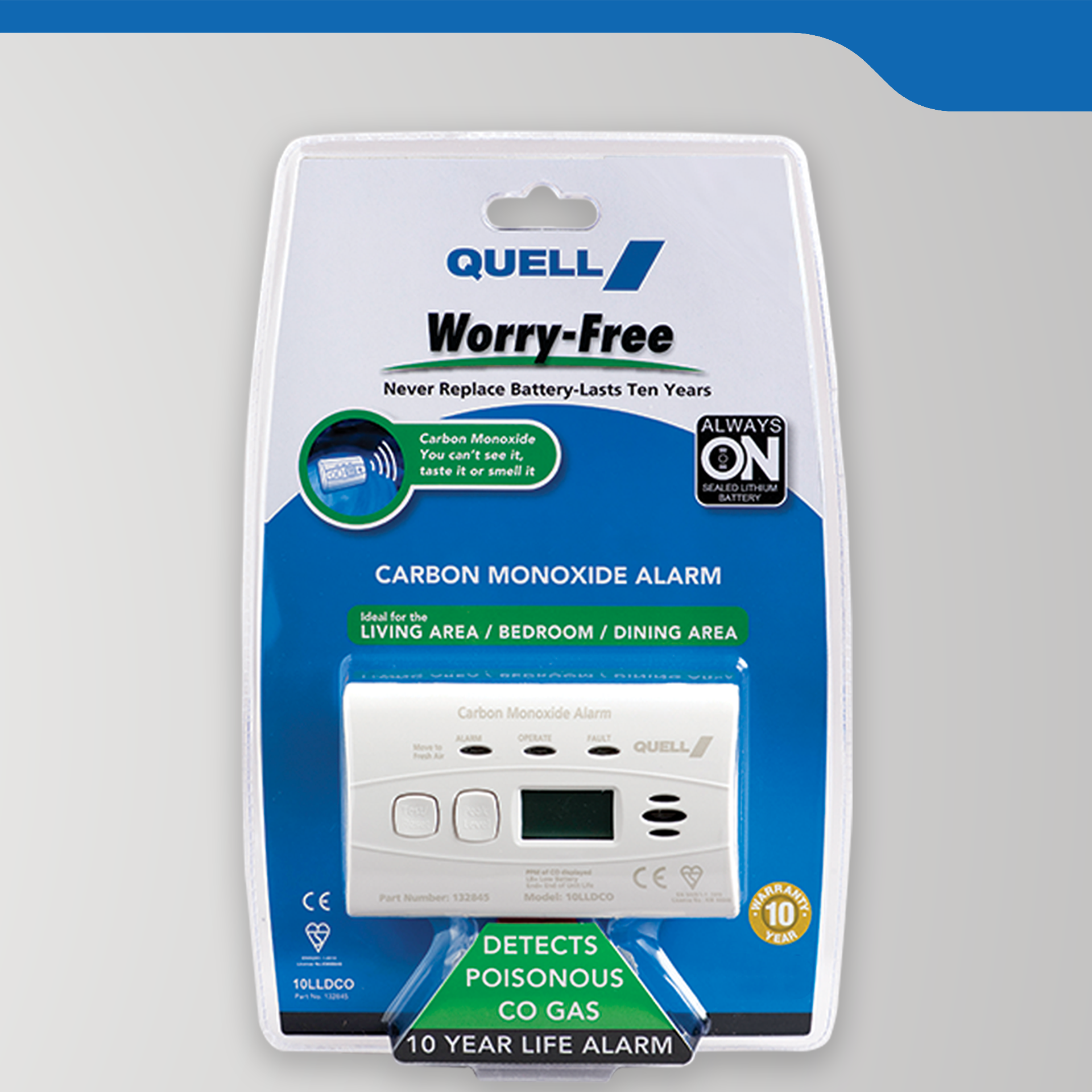 Worry-Free Carbon Monoxide Alarm with Digital Display and 10yr Sealed Battery