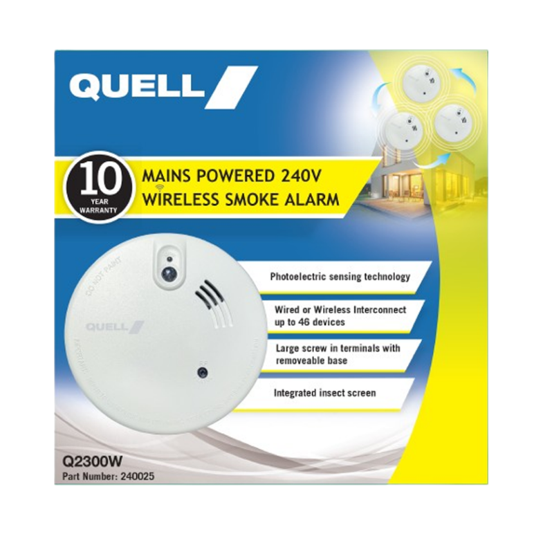 Wireless Interconnected 240V Photoelectric Smoke Alarm with 9V Battery (Trade Box)