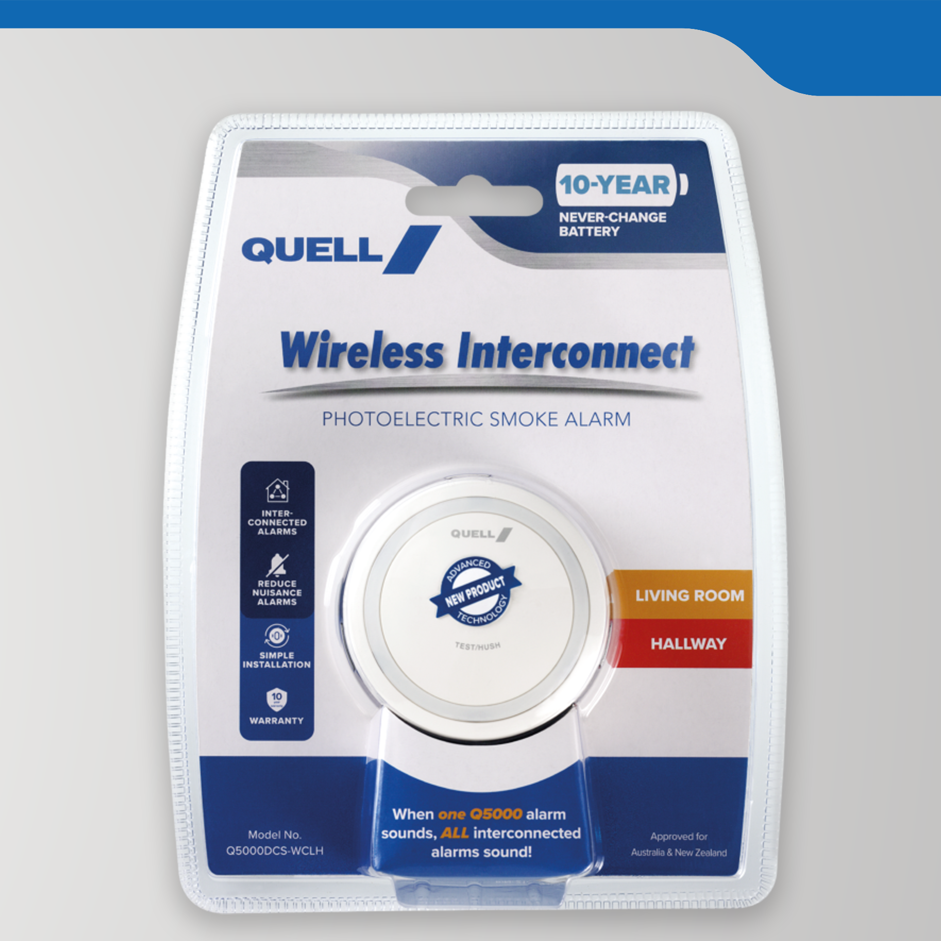 Q5000 Wireless Interconnect Photoelectric Smoke Alarm – Living/Hallway